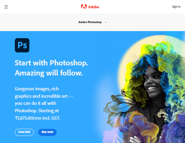 Adobe Photoshop 下载页面