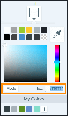 Capture d'écran montrant comment sélectionner une couleur ou entrer un code de couleur dans le menu déroulant de l'outil de remplissage dans Snagit.