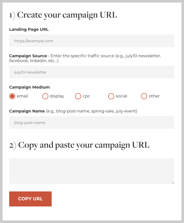 captura de tela do construtor de URL Orbit Media