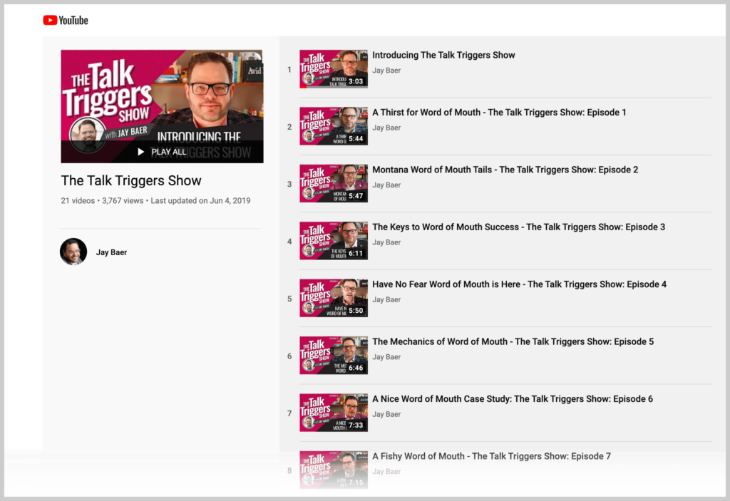 capture d'écran de talk triggers playlist YouTube