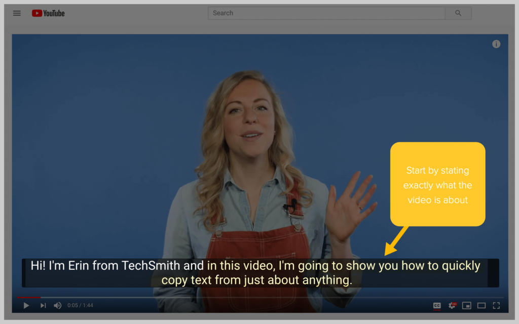 带有字幕的 techsmith youtube 视频的屏幕截图