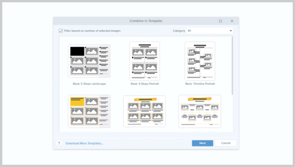 TechSmith Snagit'te şablonlar menüsü.