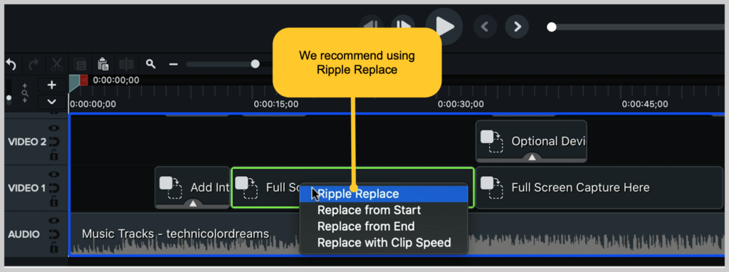 Camtasia-Screenshot, wie man ein Demo-Video-Ripple ersetzt