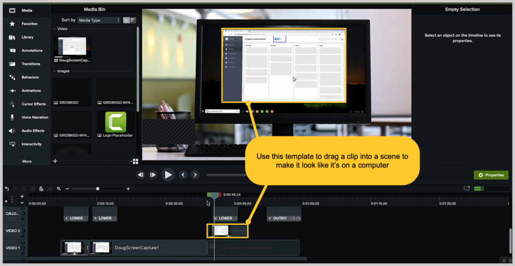 screenshot di camtasia come creare un frame di un dispositivo video demo