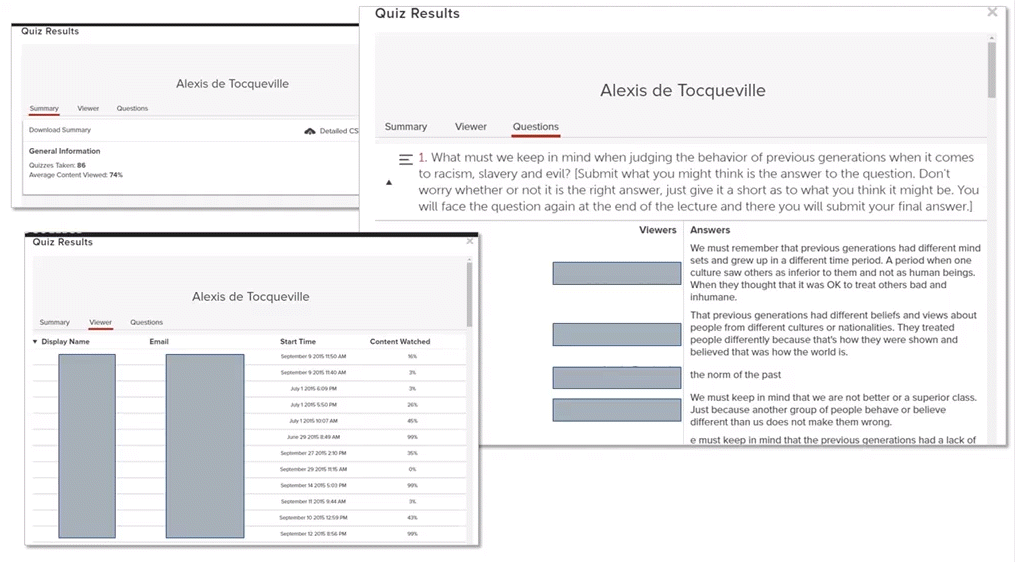 Exemples de questions ouvertes et de résultats d'instructeurs qui engagent les étudiants dans l'apprentissage en ligne.