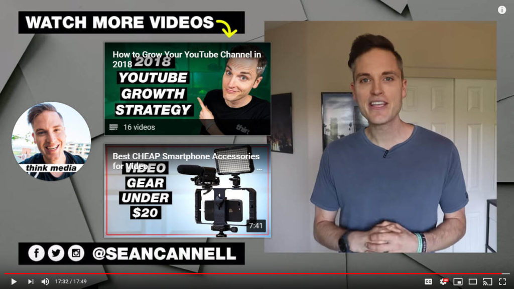 Captura de pantalla del outro de YouTube del canal de Sean Cannell.