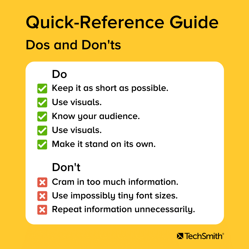 Guide de référence rapide à faire et à ne pas faire. Le texte est répété sous l'image.