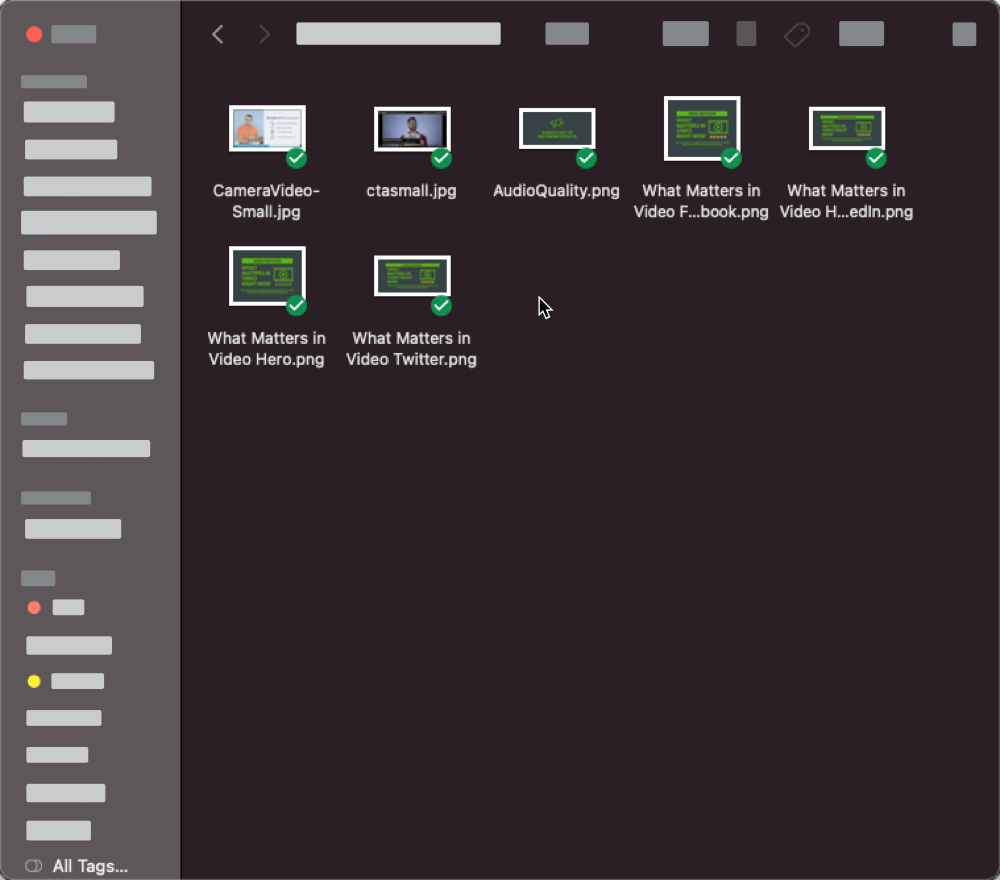 一个 MacOS 窗口，显示各种图像文件的缩略图预览。