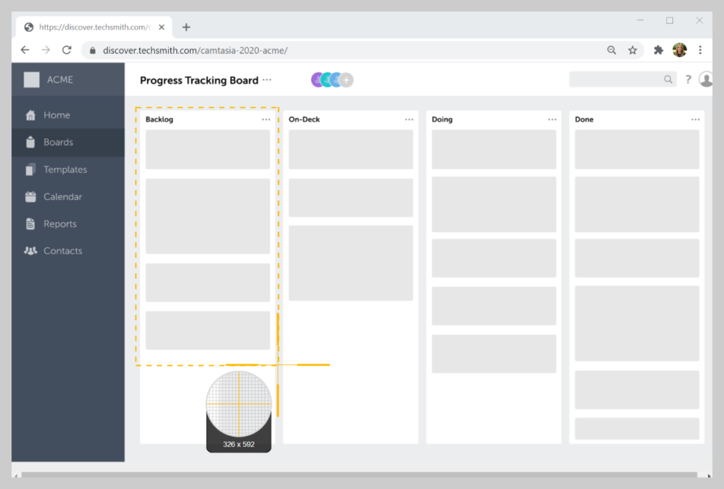 Como usar a mira para selecionar uma região para gravar no Snagit