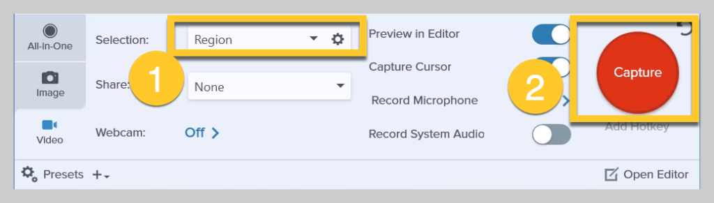 Comment sélectionner une région à enregistrer dans Snagit