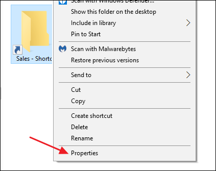 Wählen Sie den Befehl Eigenschaften im Kontextmenü der Verknüpfung