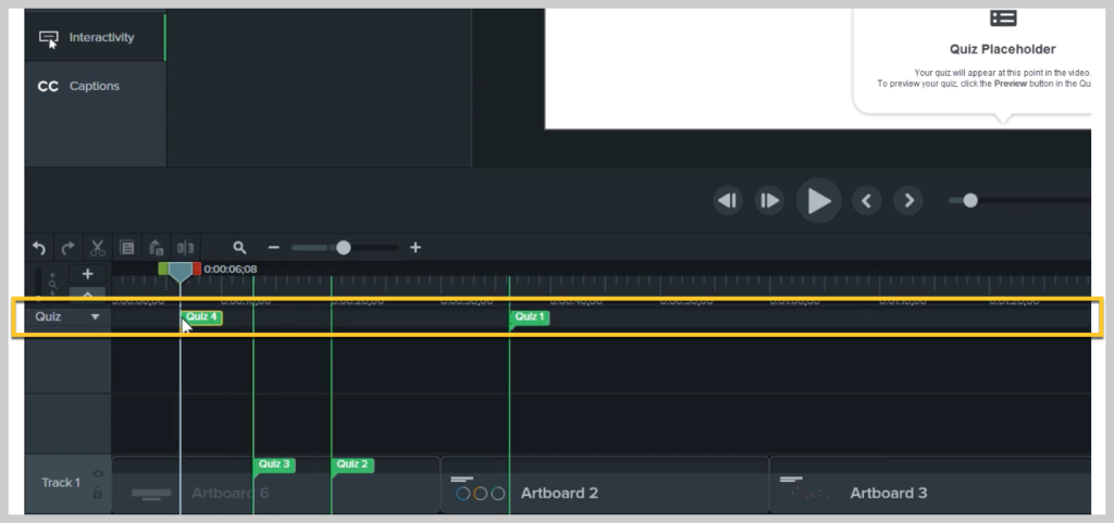 如何將測驗添加到 Camtasia 中的時間線