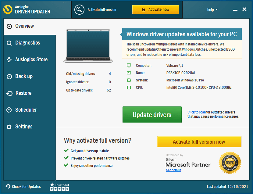 Aktualisieren Sie Ihre Treiber-Updater-Software mit Auslogics Driver Updater.