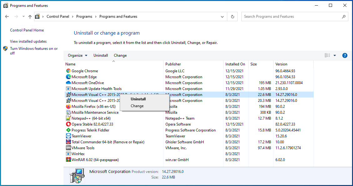 Odinstaluj pakiet Visual C++.