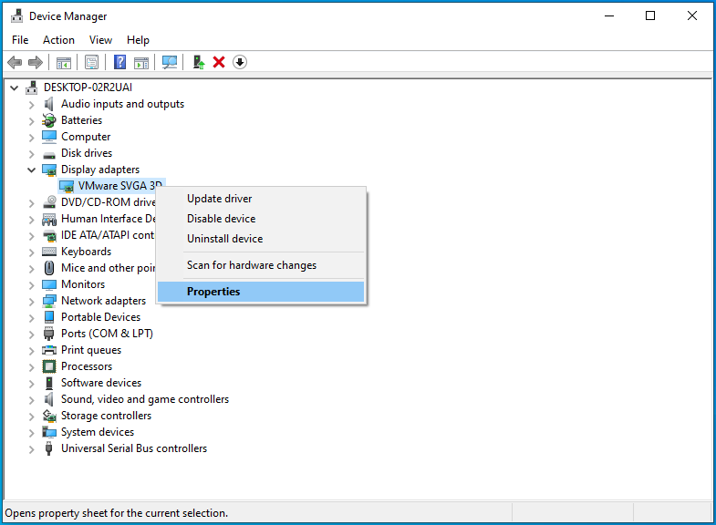 คลิกขวาที่ GPU ของคุณแล้วคลิกคุณสมบัติ