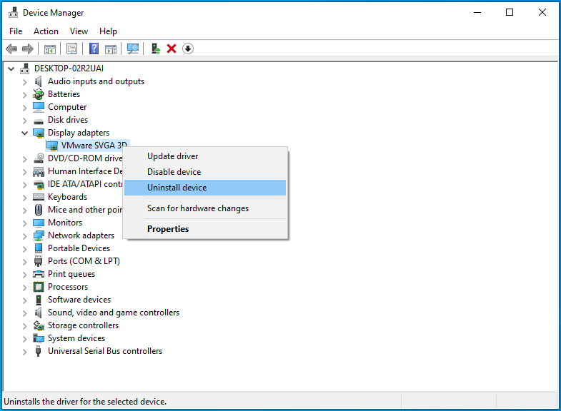 Haga clic derecho en su GPU y seleccione Desinstalar dispositivo.