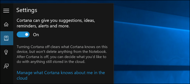 Alte Option im Startmenü zum Deaktivieren von Cortana unter Windows 10