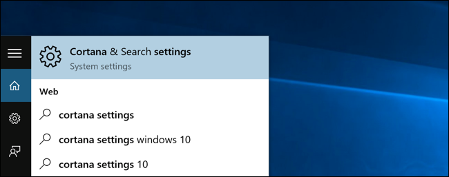 Option Cortana & Sucheinstellungen im Startmenü von Windows 10