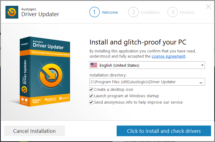 Sélectionnez une langue et un dossier d'installation.