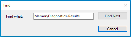 Digite "MemoryDiagnostics-Results" em Localizar.