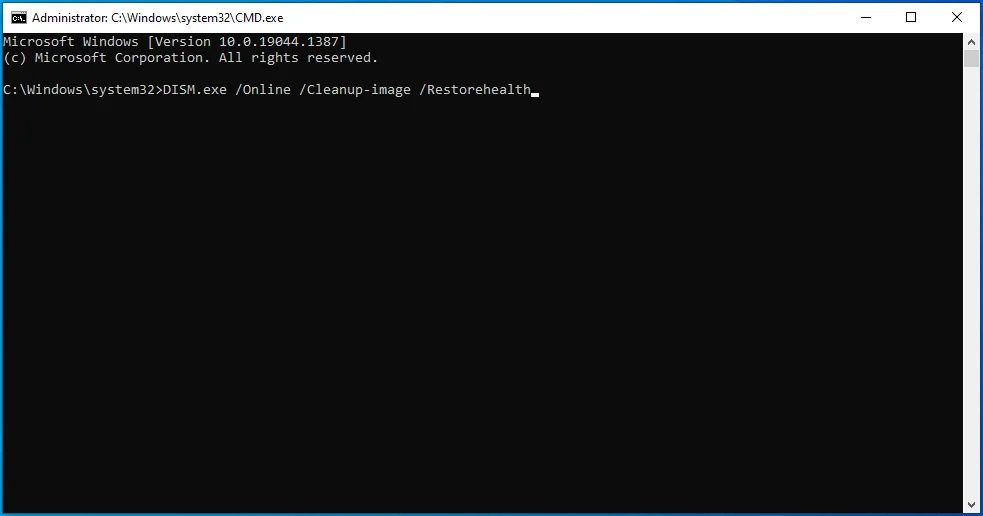 Ketik "DISM.exe /Online /Cleanup-image /Restorehealth" ke dalam jendela Command Prompt.