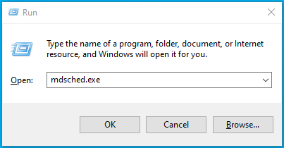 Escriba mdsched.exe en Ejecutar.