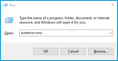 Tapez "eventvwr.msc" dans Exécuter.