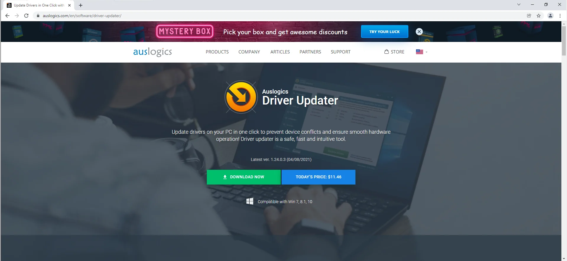 Vá para a página de download do Auslogics Driver Updater.