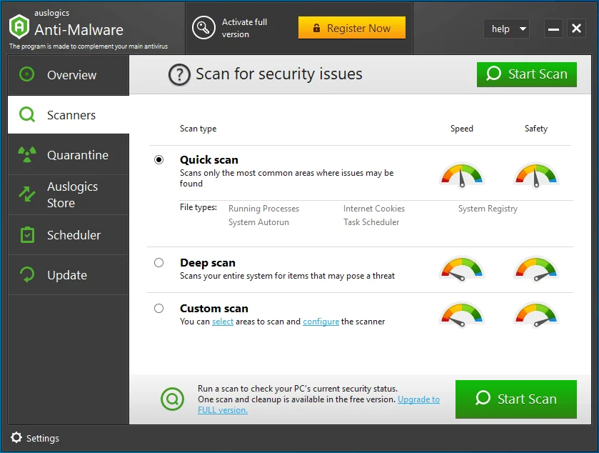 Execute o Auslogics Anti-Malware.