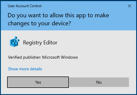 انقر فوق "نعم" للسماح لمحرر التسجيل بإجراء تغييرات على نظامك.
