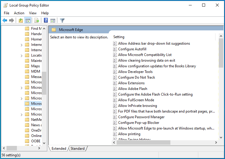 Vá para Configuração do Computador > Modelos Administrativos > Componentes do Windows > Microsoft Edge.