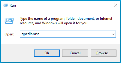 Introduceți gpedit.msc în Run și faceți clic pe OK sau apăsați Enter.