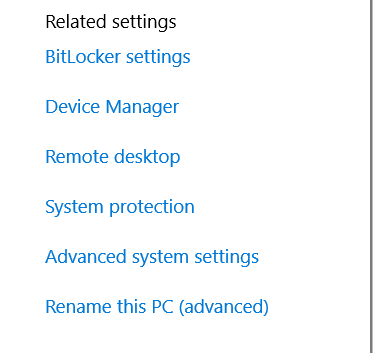 Selecione "Configurações avançadas do sistema" em "Configurações relacionadas".