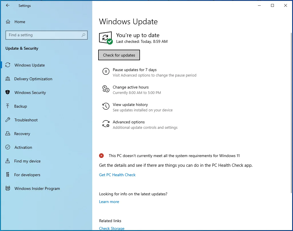 使用 Windows Update 客戶端檢查更新。