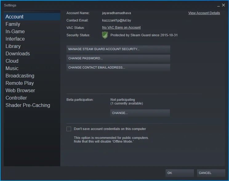 Navigasikan halaman Pengaturan Steam Anda.