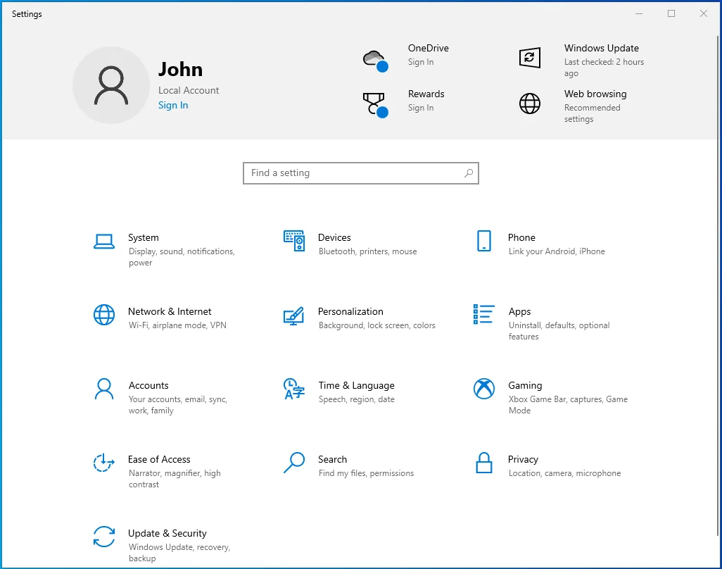 Presione Win + I para abrir Configuración.