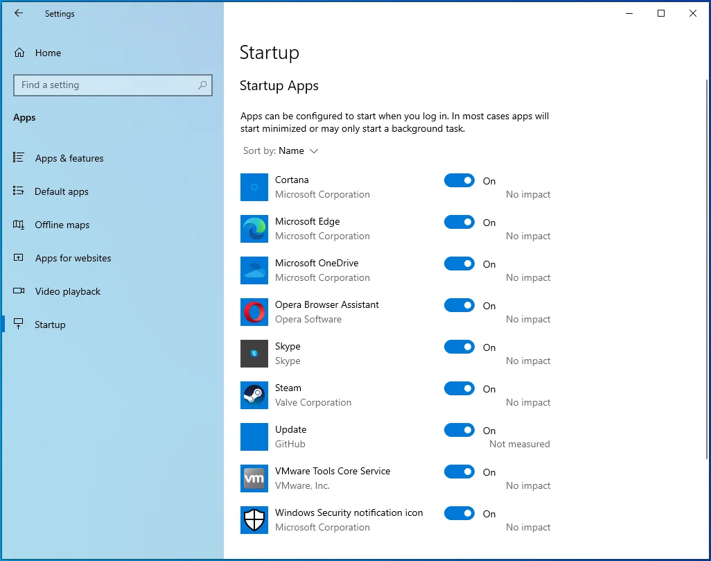 Navegue por la página de aplicaciones de inicio en Configuración.