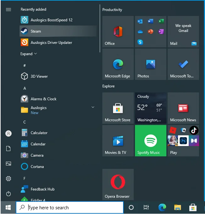 Jalankan menu Mulai di Windows.