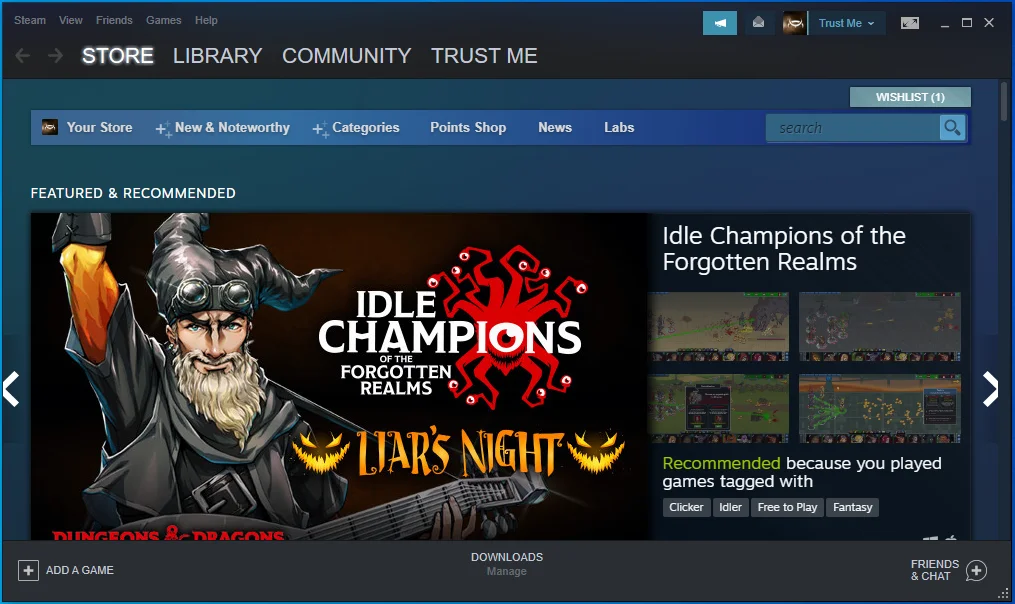 Arahkan ke Steam di sudut kiri atas.