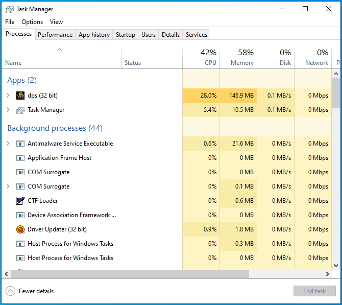 Passare alla scheda Processi del Task Manager.