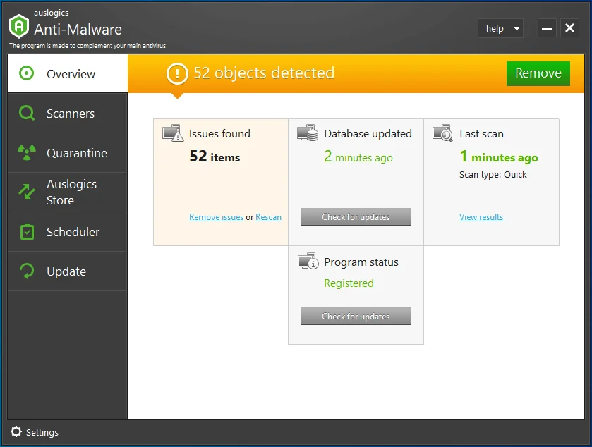 Execute o Auslogics Anti-Malware para detectar ameaças maliciosas em seu PC.