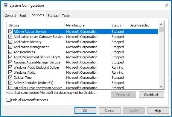 Vai alla scheda Servizi in Configurazione di sistema.