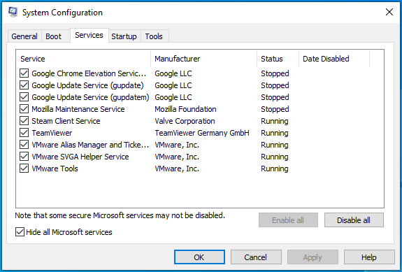 "모든 Microsoft 서비스 숨기기"를 선택하십시오.