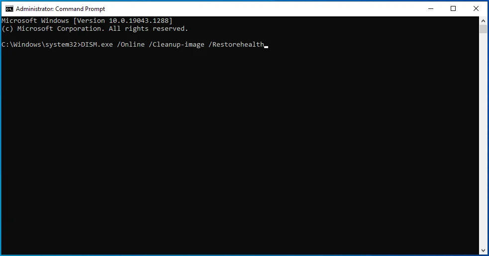 Escriba "DISM.exe /Online /Cleanup-image /Restorehealth" en CMD.