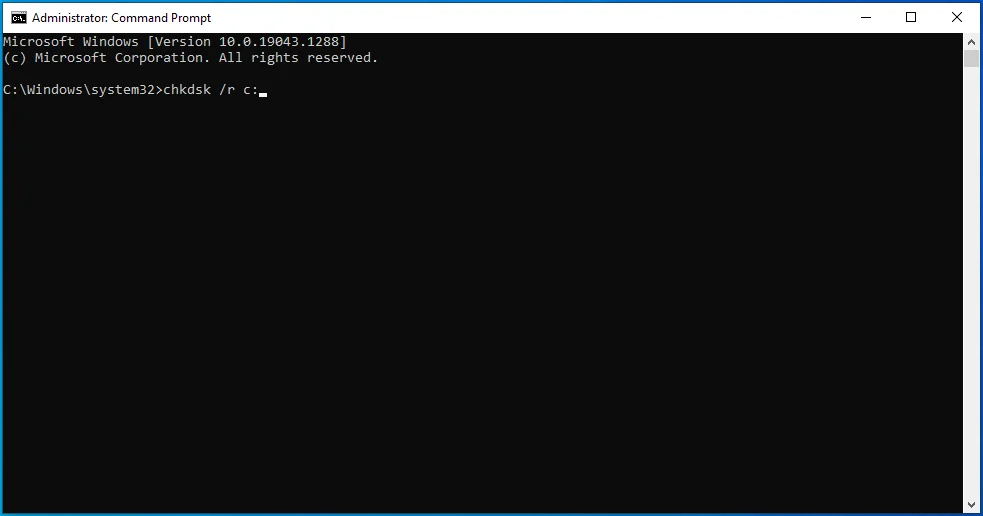 cmdにchkdsk / r c：と入力します。