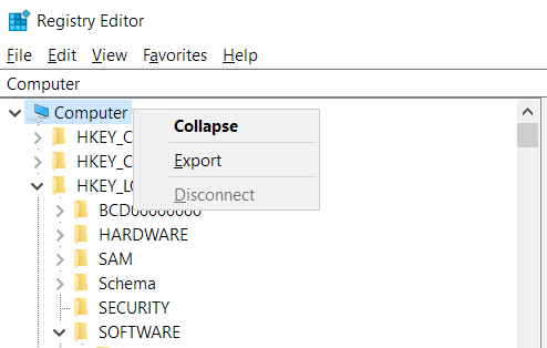 Fare clic con il tasto destro del mouse su "Computer" e selezionare "Esporta".