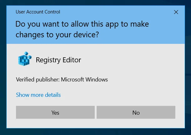 Klik Ya pada prompt UAC untuk menjalankan Registry Editor.
