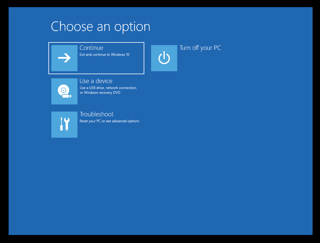 Windows回復環境で[トラブルシューティング]を選択します。