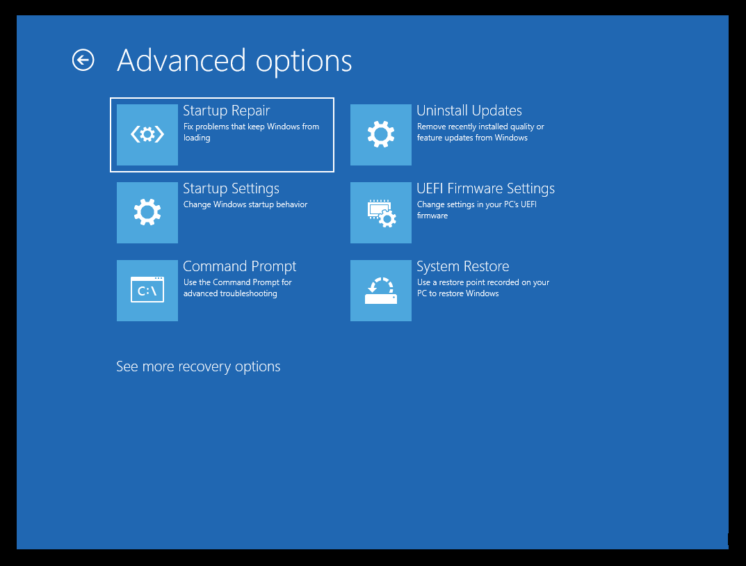 Sélectionnez Restauration du système dans Options avancées.