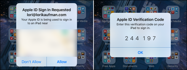 Un exemple du processus d'authentification en deux étapes d'Apple.